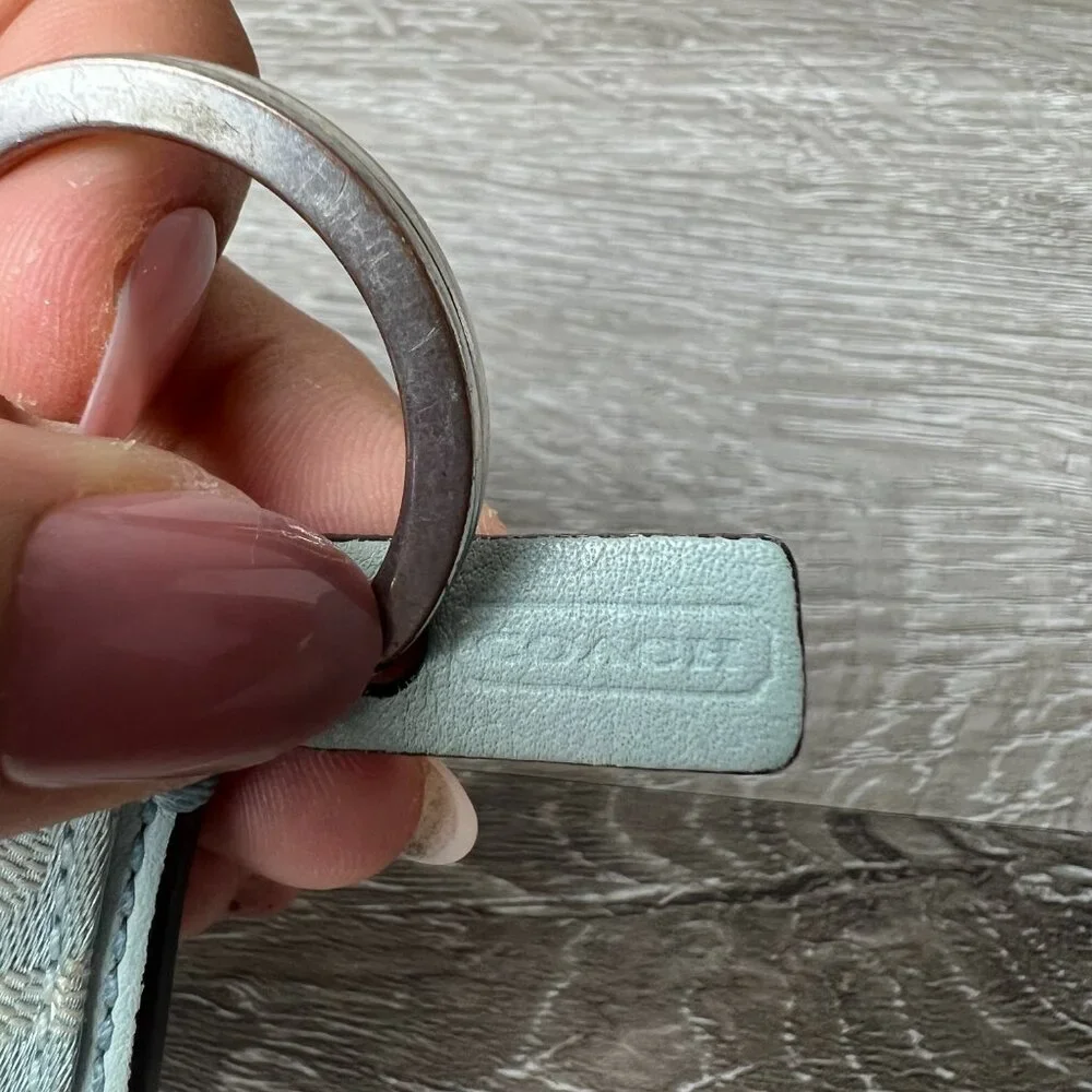 COACH Blue Key Ring Fob Signature C Monogram Logo Canvas Jacquard Leather